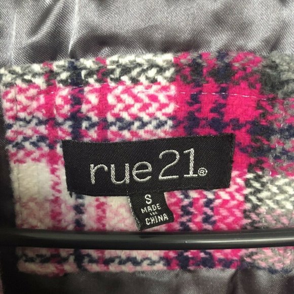 RUE 21 PINK/GRAY PLAID WOOL BLEND PEA COAT SMALL - Picture 8 of 9